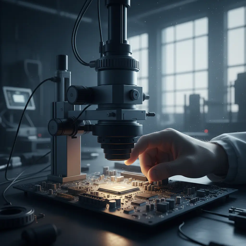 Microscope inspecting a motherboard